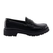 Zwarte Leren Loafer Schoenen Saint Laurent , Black , Dames