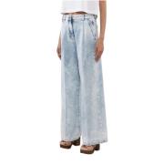 Denim Katoen Tencel Broek met Zakken Peserico , Blue , Dames