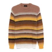 Bruine Gestreepte Mohair Trui Roberto Collina , Multicolor , Heren