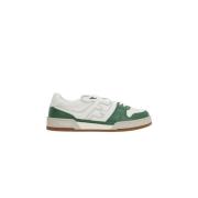 Lage leren sneakers in wit en groen Fendi , Green , Heren