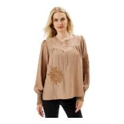 Vrouwelijke Blouse met Pofmouwen IN Front , Beige , Dames