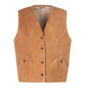 Shearling V-hals Mouwloos Gilet Blazé Milano , Brown , Dames