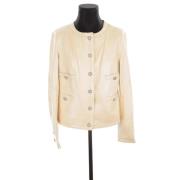 Pre-owned Leather outerwear Chanel Vintage , Beige , Dames