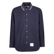 Gestreept Flanellen Shirt met Gebreide Kraag Thom Browne , Blue , Here...