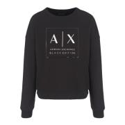 Zwarte Logo Trui Ronde Hals Lange Mouw Armani Exchange , Black , Dames