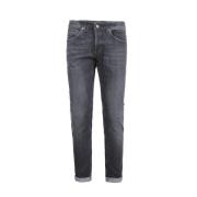 Zwarte Slim Fit Jeans met Metalen Logo Dondup , Black , Heren