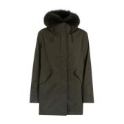 Groene Melange Bont Parka Yves Salomon , Green , Dames