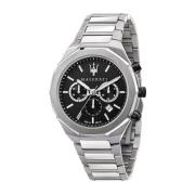 Stalen Quartz Horloge, Zwarte Kast, Zilveren Band Maserati , Gray , He...