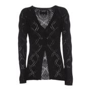 Zwarte Cardigan Treeblend Wol V-Hals Twinset , Black , Dames