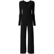 Zwarte V-hals jumpsuit met lange mouwen Norma Kamali , Black , Dames