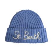 Geribbelde Kasjmiermix Geborduurde Beanie Saint Barth , Blue , Unisex