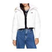 Witte Cropped Gewatteerde Jas met Nepbont Tommy Jeans , White , Dames