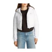 Witte Puffer Cropped Hooded Jas Tommy Jeans , White , Dames