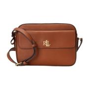 Gouden Logo Leren Crossbody Tas Ralph Lauren , Brown , Dames