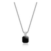 Silver Necklace with Square Matte Onyx Pendant Nialaya , Gray , Heren