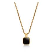 Gold Necklace with Square Onyx Pendant Nialaya , Yellow , Heren