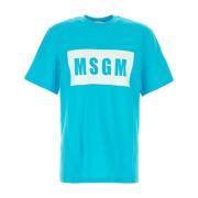 Lichtblauw Katoenen T-shirt Msgm , Blue , Heren