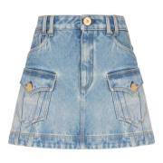 Blauwe A-lijn Denim Minirok Balmain , Blue , Dames