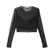 Zwarte Tule Longsleeve Top Mar De Margaritas , Black , Dames