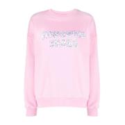 Roze Crew Neck Sweater met Logo Print Moschino , Pink , Dames