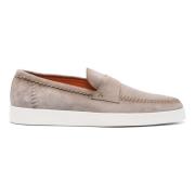 Bruin Leren Loafers Casual Flats Santoni , Brown , Heren