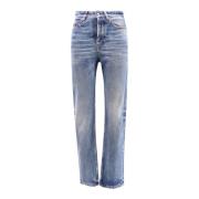 Hoge Taille Slim Fit Katoenen Jeans Saint Laurent , Blue , Dames