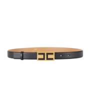 Emaille Logo Leren Riem Elisabetta Franchi , Black , Dames