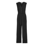 Zwarte mouwloze V-hals jumpsuit met strikceintuur Asana Moss Copenhage...