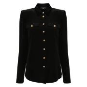 Zwarte Zijden Overhemd met Lange Mouwen Balmain , Black , Dames