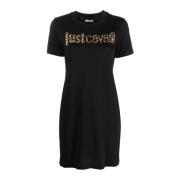 Korte Mouw Zwarte Katoenen Jersey Jurk Just Cavalli , Black , Dames