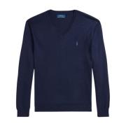 Slim-Fit Wasbare Wollen V-Hals Trui Polo Ralph Lauren , Blue , Heren