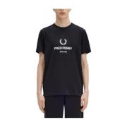 Laurierkroon Ronde Hals T-shirt Fred Perry , Black , Heren