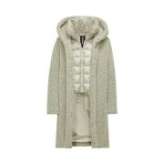 Lange Sherpa Fleece Jas met Afneembare Kraag BomBoogie , Beige , Dames