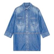 Blauwe Denim Oversized Overhemd Lange Mouwen Ganni , Blue , Dames