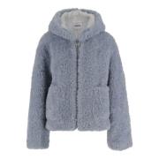 Faux Fur Capuchon Ritsjas Jakke , Blue , Dames