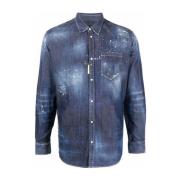 Blauwe Icon Splatter Longsleeve Shirt Dsquared2 , Blue , Heren