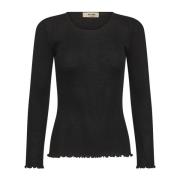 Naadloze Tee Top Zwart Geribbelde Stijl MOS Mosh , Black , Dames