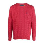 Kabelgebreide Trui met Ronde Hals Polo Ralph Lauren , Red , Heren