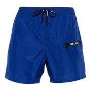 Blauwe Logo-Print Zwemshorts Balmain , Blue , Heren