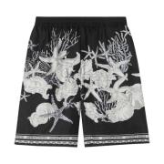 Zwarte Barocco Sea Print Zijden Shorts Versace , Black , Heren