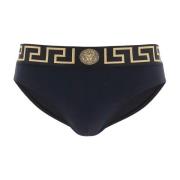 Zwarte Lycra Zwembroek met Greca Motief Versace , Black , Heren