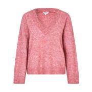 Roze Gebreide V-Hals Trui Peeta mbyM , Pink , Dames