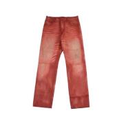 Rode leren broek met ruige charme 424 , Red , Heren