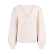 Roze V-hals Sweater met Pofmouwen Guess , Pink , Dames