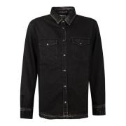 Zwarte denim overhemd met water-effect strepen Don The Fuller , Black ...