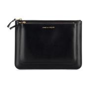 Zwarte leren portemonnee met gouden logo Comme des Garçons , Black , H...