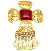 Pre-owned Metal brooches Chanel Vintage , Yellow , Dames