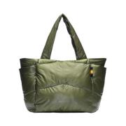 Groene Iridescent Nylon Diamant Gestikte Tas K-Way , Green , Dames