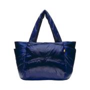 Blauwe Diamant Gestikte Nylon Tote Tas K-Way , Blue , Dames