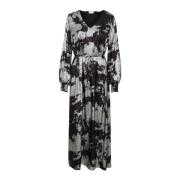 Wolkprint Jurk met Tailleband Kaffe , Gray , Dames